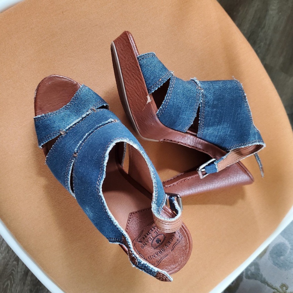 Denim LUCKY BRAND high wedge heeled sandals. Never worn - with tags!